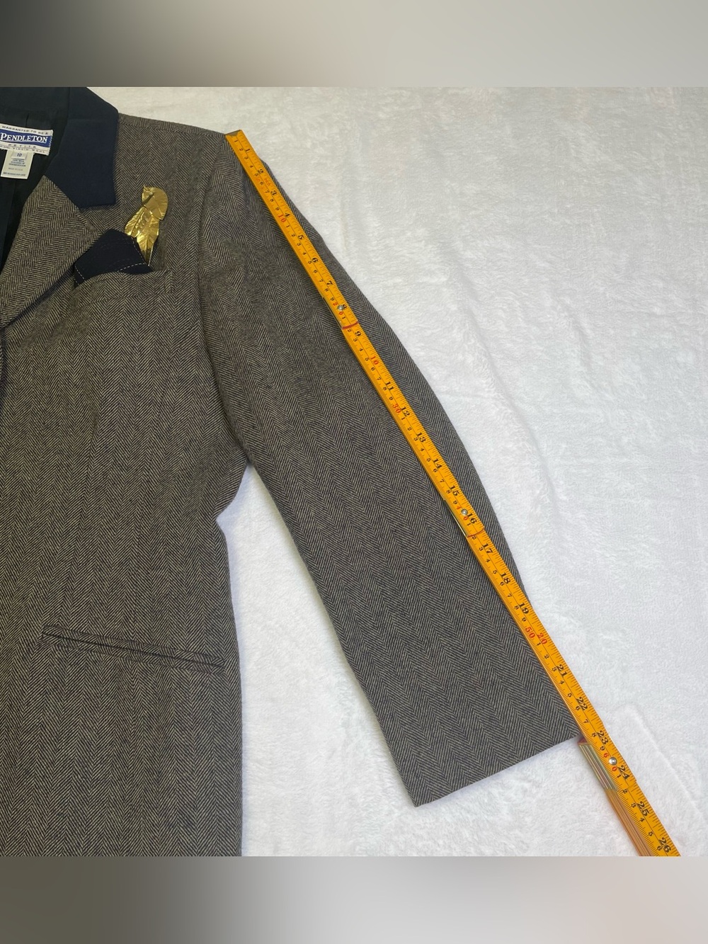 Vintage Pendleton 10P Wool Herringbone Blazer Brown Gray Navy Velvet Collar - Picture 10 of 10
